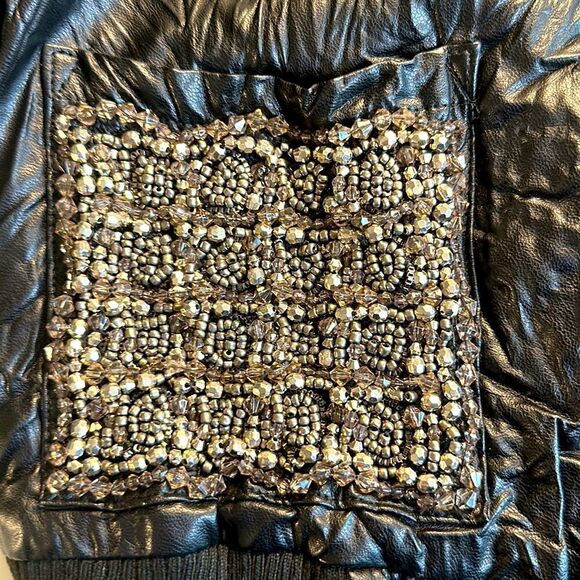 Miss Me Black Metallic Beaded Moto Vegan Leather Jacket - Picture 7 of 11
